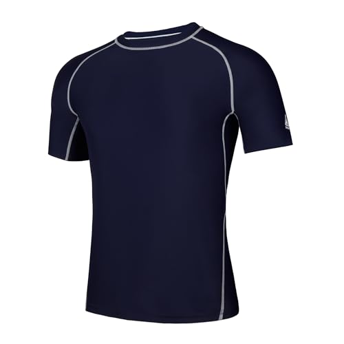 AMZSPORT Herren Rash Guard Shirt, UPF 50+ UV Schutz Kurzarm T-Shirt, Schnelltrocknendes Sonnenschutz Vest für Surf, Schwimmen, Angeln, Laufen, Blaue Marine, L von AMZSPORT