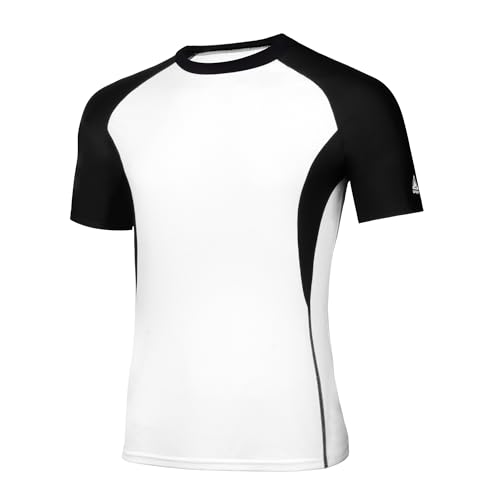 AMZSPORT Herren Rash Guard Shirt, UPF 50+ UV Schutz Kurzarm T-Shirt, Schnelltrocknendes Sonnenschutz Vest für Surf, Schwimmen, Angeln, Laufen, Weiß Schwarz, XXL von AMZSPORT