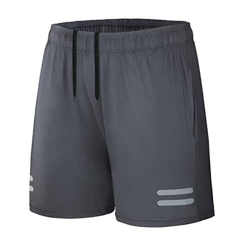 AMZSPORT Herren Sport Shorts Sporthose Laufhose Kurz mit Reißverschlusstasch, Dunkelgrau L von AMZSPORT