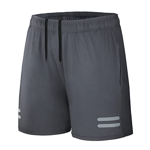 AMZSPORT Herren Sport Shorts Sporthose Laufhose Kurz mit Reißverschlusstasch, Dunkelgrau XL von AMZSPORT