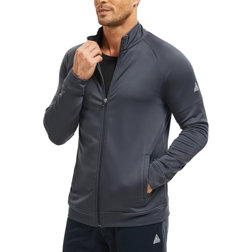 AMZSPORT Herren Sportjacke Leichtes Microfleece Laufjacke Trainingsjacke mit Reißverschluss Taschen für Outdoor,Wandern,Freizeit und Laufen,Grau XXL von AMZSPORT