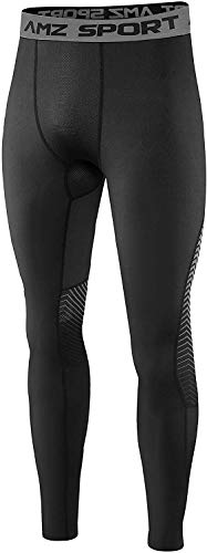 AMZSPORT Herren Thermounterwäsche Kompressionshose Funktionsunterwäsche Winter Laufhose Trainingshose, Schwarz XL von AMZSPORT