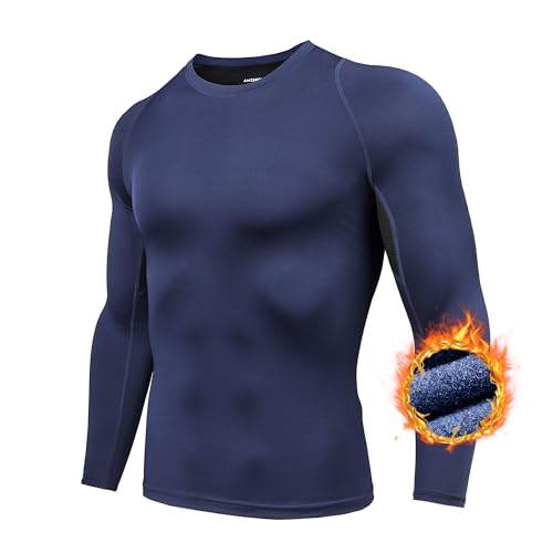 AMZSPORT Herren Thermounterwäsche Langarm Kompressionshirt Thermo Unterwäsche Funktionsshirt, Blau, L von AMZSPORT