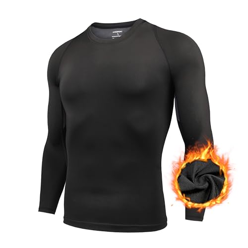 AMZSPORT Herren Thermounterwäsche Langarm Kompressionshirt Thermo Unterwäsche Funktionsshirt, Schwarz, XXL von AMZSPORT