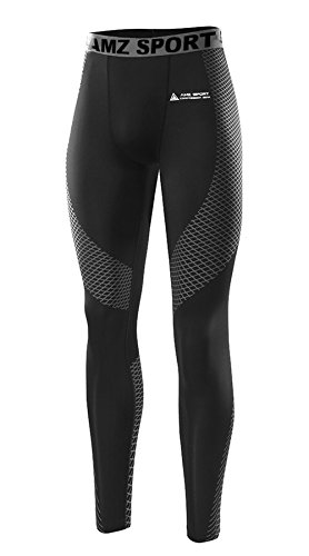 AMZSPORT Kompressionshose Lang Hose Funktionswäsche Leggings Pants Base Layer Lang Fitness Tight for All Season, Silber-28, M von AMZSPORT