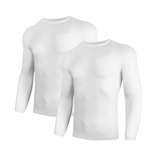 AMZSPORT Kompressionsshirt 2er Pack Herren Langarm Funktionsshirt Schnelltrocknendes Laufshirt Atmungsaktiv Sportshirt für Männer, WeißWeiß XL von AMZSPORT