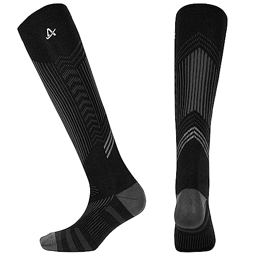 AMZSPORT Kompressionsstrümpfe für Damen und Herren, 20-30mmHg Kompressionssocken Stützstrümpfe Laufsocken Sportsocken, Schwarz, S/M von AMZSPORT