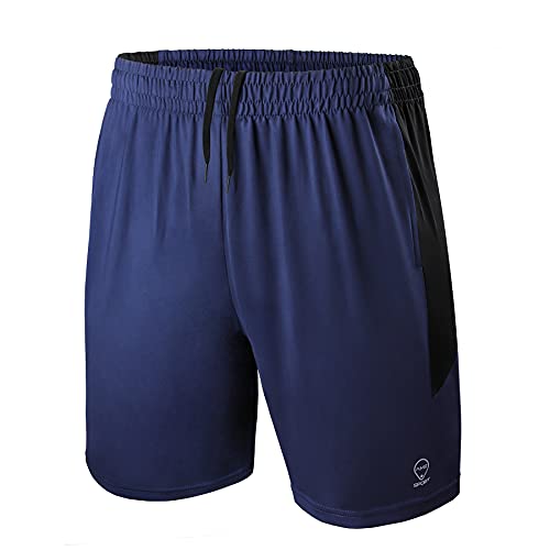 AMZSPORT Shorts Herren Sport Kurze Hose Atmungsaktiv Sporthose Laufhose mit Reißverschlusstaschen, Blau, L von AMZSPORT