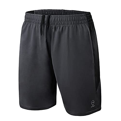 AMZSPORT Shorts Herren Sport Kurze Hose Atmungsaktiv Sporthose Laufhose mit Reißverschlusstaschen, Grau, L von AMZSPORT