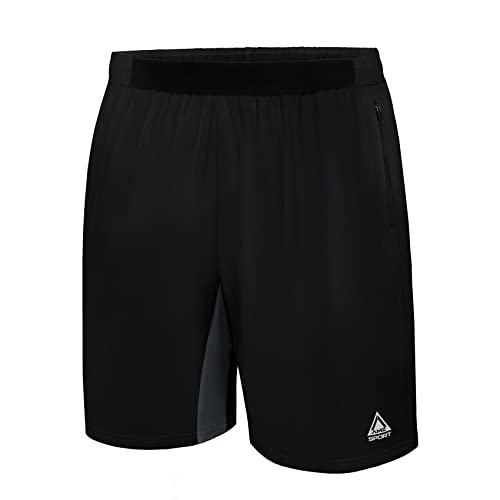 AMZSPORT Sport Shorts Herren Kurze Sporthose Laufhose mit Reißverschlusstaschen, Schwarz S von AMZSPORT