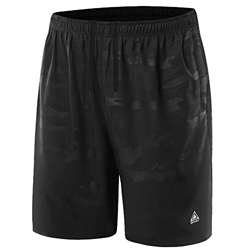 AMZSPORT Sporthose Herren Kurz Atmungsaktiv Sportshorts mit Reißverschlusstaschen, Schwarz S von AMZSPORT