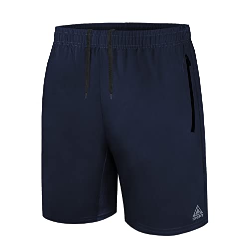 AMZSPORT Sporthose Herren Kurz Sportshorts Training Shorts mit Reißverschlusstaschen, Blau L von AMZSPORT