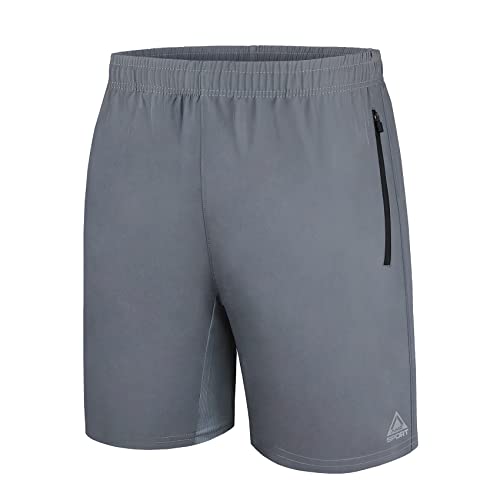 AMZSPORT Sporthose Herren Kurz Sportshorts Training Shorts mit Reißverschlusstaschen, Dunkelgrau M von AMZSPORT