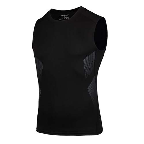 AMZSPORT Tank Top Herren Kompressionsshirt Ärmelloses Funktionsshirt Atmungsaktives Muskelshirt Laufshirt Sports Unterhemd,Schwarz XL von AMZSPORT