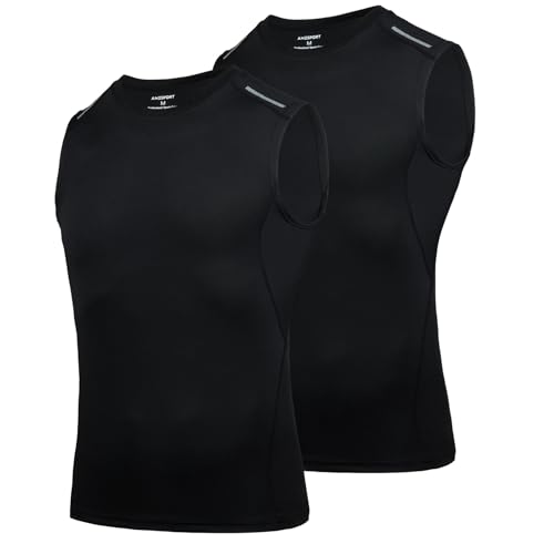AMZSPORT Tank Top Herren Kompressionsshirt Ärmelloses Funktionsshirt Atmungsaktives Muskelshirt Laufshirt Sports Unterhemd,SchwarzSchwarz Netz XL von AMZSPORT