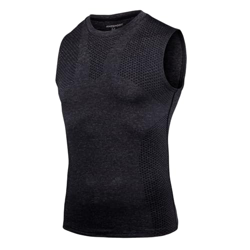 AMZSPORT Tank Top Herren Kompressionsshirt Ärmelloses Funktionsshirt Schnelltrocknend Muskelshirt Laufshirt Sports Unterhemd,Helles Schwarz L von AMZSPORT