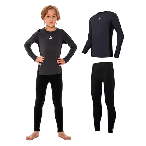 AMZSPORT Thermounterwäsche für Kinder, Skiunterwäsche und Funktionsunterwäsche für Fussball und Training im Winter, Thermowäsche für Mädchen und Jungen, Warm und Bequem, Grau L von AMZSPORT