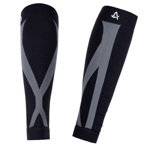 AMZSPORT Waden Kompressionsstrümpfe für Herren und Damen, Kompression Wadenbandage ohne Fuß, Sport Compression Calf Sleeves für Radfahren, Laufen, Fußball, Triathlon, Grau, L von AMZSPORT