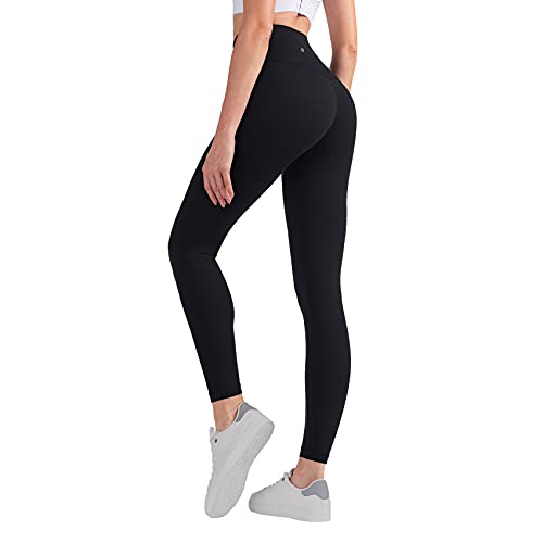 AMZSPORT Yoga Leggings Damen, High Waist Blickdicht Sportleggings Lang Laufhose Sporthose mit Taschen, Schwarz XL von AMZSPORT