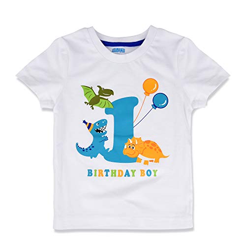 AMZTM Baby Dinosaurier Geburtstag Shirt - 1. Dino Party Jungen Geburtstag T-Shirt Kinder Baumwolle Kurzarm Weiß T-Rex Gedruckt Top Bekleidung von AMZTM