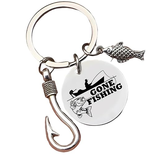 AMZfishing NEU Schlüsselanhänger für Angler | Schlüsselanhänger Angeln | Angler Geschenk | Geschenk für Angler | Schlüssel Anhänger Angler (a: Gone Fishing | Angler im Boot) von AMZfishing