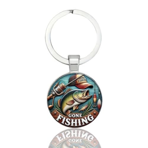 AMZfishing NEU Schlüsselanhänger für Angler | Schlüsselanhänger Angeln | Angler Geschenk | Geschenk für Angler | Schlüssel Anhänger Angler (j: Gone fishing | Retro) von AMZfishing