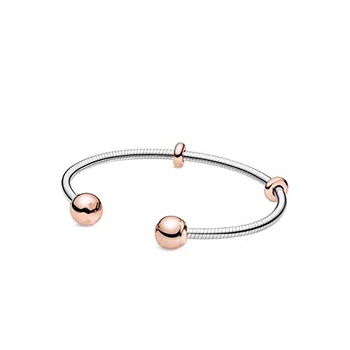 Armband damen 925 Silber Rose Goldene Momente Offene & Silbrige Schlangenkette Armband Stil Offene weiße Zirkon offenen Armreif Armband (Color : PDB096_17.5cm) von AMAIR