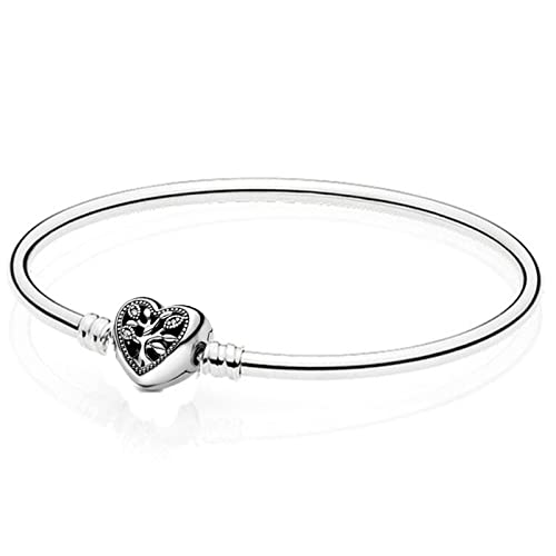 Armband damen Double Wrap FreeHand Herz Sternschließe Schlange Kette Armband Fit 925 Silber Bangle Perle Charme DIY Schmuck Armband (Color : 9_18cm) von AMair