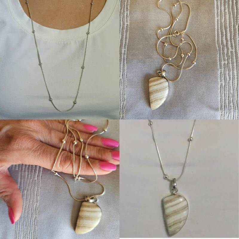 Sterling Silber Perlen Kette Mit Echtem Achat Stein Anhänger Sterling Silber Perlen Kette Mit Echtem Achat Stein Anhänger von AMariaGemsAndJewelry
