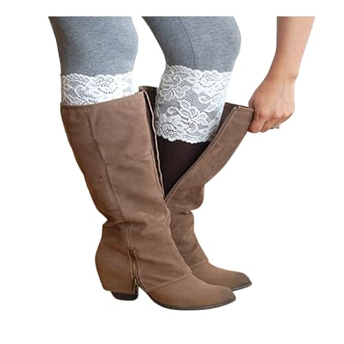 AMateschitz 2 Paare Beinstulpen Stiefelüberzüge Damen Kurz Spitze Bein Stulpen Stiefelabdeckung mit Lace Blumenmuster Dekorative Beinwärmer Modische Elegante Stulpen Für Stiefel Weiß #2 15cm Breite von AMateschitz