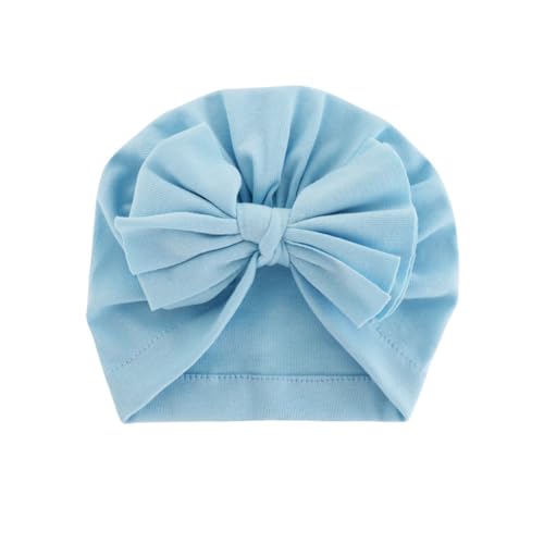 AMateschitz Baby Turban Hüte Baumwolle Babymütze mit Schleife Neugeborene Bowknot Beanie Mütze Säugling Krankenhausmütze Headwrap Hut Kindergarten Einfarbig für Mädchen Jungen Blau 17.5 * 17.5CM von AMateschitz