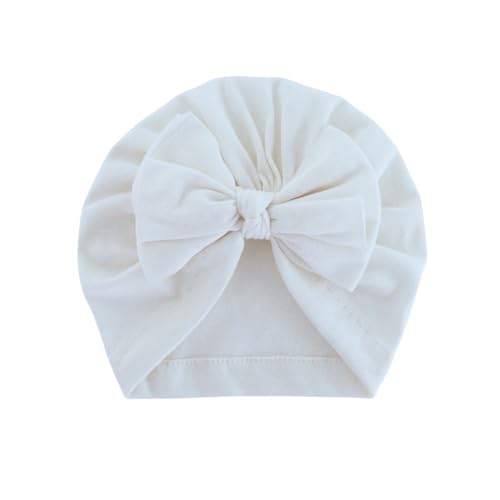 AMateschitz Baby Turban Hüte Baumwolle Babymütze mit Schleife Neugeborene Bowknot Beanie Mütze Säugling Krankenhausmütze Headwrap Hut Kindergarten Einfarbig für Mädchen Jungen Weiß 17.5 * 17.5CM von AMateschitz