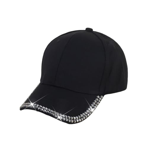 AMateschitz Damen Basecap Strass-Baseballkappe Glitzer Baseball Cap Verstellbare Baseballkappe Baumwolle Baseballmütze Sommer Sonnenkappe Funkelnde Sonnenhut Atmungsaktive Sun Cap für Golf Schwarz von AMateschitz