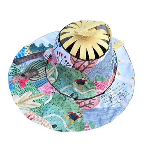 AMateschitz Fächerhut aus Bambus Sonnenschutz Bambus Fächerhut Faltbare Fan-Kappe mit Breit Krempe Vielseitige Strandhut Anti-UV Sonnenhut für Reise Angeln Freien Baum-Landschaft Einheitsgröße von AMateschitz