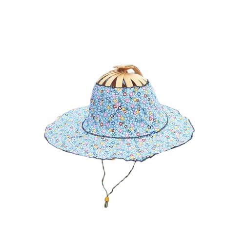 AMateschitz Fächerhut aus Bambus Sonnenschutz Bambus Fächerhut Faltbare Fan-Kappe mit Breit Krempe Vielseitige Strandhut Anti-UV Sonnenhut für Reise Angeln Freien Blau Herzen Einheitsgröße von AMateschitz