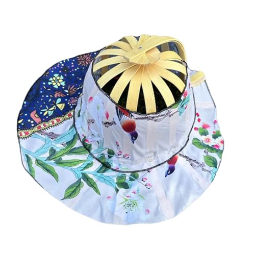 AMateschitz Fächerhut aus Bambus Sonnenschutz Bambus Fächerhut Faltbare Fan-Kappe mit Breit Krempe Vielseitige Strandhut Anti-UV Sonnenhut für Reise Angeln Freien Farbblock Vogel Einheitsgröße von AMateschitz