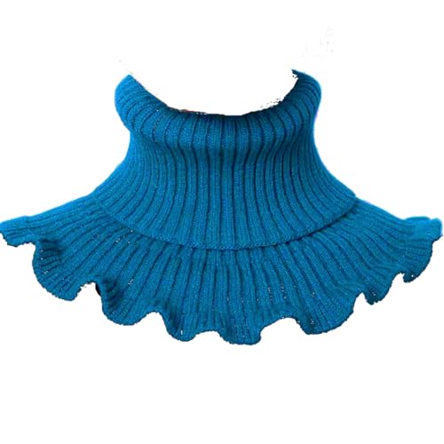AMateschitz Fake Rollkragen Schal Damen Gestrickter Falscher Kragen Gewellte Spitzen-Design Rollkragenschal für Frauen Turtleneck-Stil Abnehmbarer Halswärmer Krageneinsatz Blau Einheitsgröße von AMateschitz