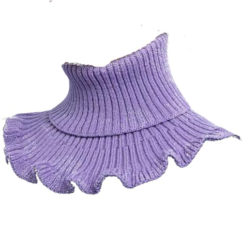 AMateschitz Fake Rollkragen Schal Damen Gestrickter Falscher Kragen Gewellte Spitzen-Design Rollkragenschal für Frauen Turtleneck-Stil Abnehmbarer Halswärmer Krageneinsatz Lila Einheitsgröße von AMateschitz