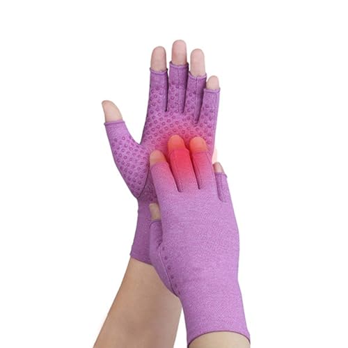 AMateschitz Handschuhe Kompressionshandschuhe Arthrose Handschuhe Arthritis Halbfinger Handschuhe rutschfeste Fahrradhandschuhe Sporthandschuhe für Männer Frauen Laufen Radfahren Klettern Lila M von AMateschitz
