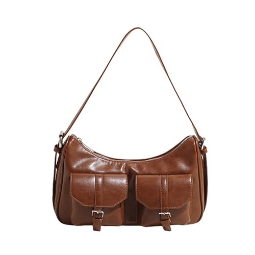 AMateschitz Handtasche Damen Retro-Umhängetasche PU-Leder Uni Tasche Crossbody Taschen Damen City Bag Elegante Umhängetasche mit Reißverschluss Mini Hobo Bag für Party Date Alltag Dunkelbraun von AMateschitz