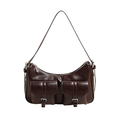 AMateschitz Handtasche Damen Retro-Umhängetasche PU-Leder Uni Tasche Crossbody Taschen Damen City Bag Elegante Umhängetasche mit Reißverschluss Mini Hobo Bag für Party Date Alltag Kaffeefarben von AMateschitz