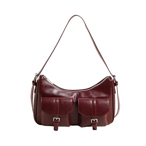 AMateschitz Handtasche Damen Retro-Umhängetasche PU-Leder Uni Tasche Crossbody Taschen Damen City Bag Elegante Umhängetasche mit Reißverschluss Mini Hobo Bag für Party Date Alltag Rot von AMateschitz