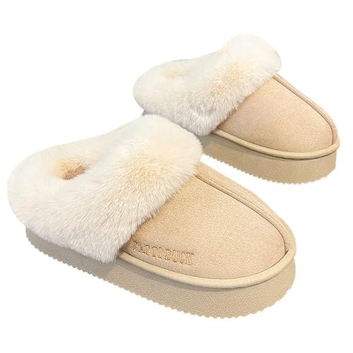 AMateschitz Hausschuhe Damen Plüsch Flauschige Pantoffeln mit Gefüttert Winter Warme Faux Pelz Slippers Flauschige Rutschfeste Slippers Warme Hauspantoffeln Rutschfest Hausschlappen Aprikose 40-41 von AMateschitz