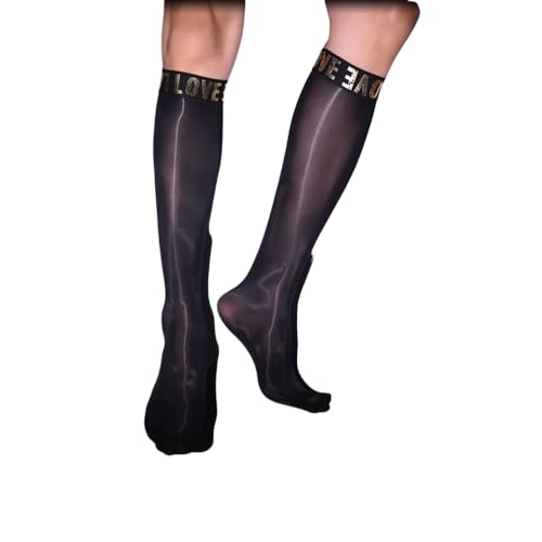 AMateschitz Herren Kniestrümpfe Dünne Lange Socken Silk Sheer Socks Männer Öl Glänzend Kniestrümpfe Anzugstrümpfe Transparente Business-Socken Extra Dünne Herrensocken Nylonstrümpfe Schwarz#1 von AMateschitz