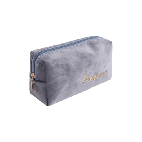 AMateschitz Kosmetiktasche Samt Kulturtasche Wasserdicht Kulturbeutel Reise Make up Tasche Tragbare Schminktasche Cosmetic Bag Kosmetikbag Organizer Bag Waschtasche für Alltag Grau B von AMateschitz