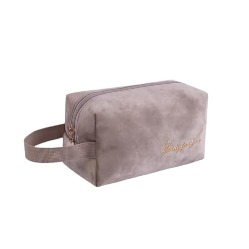 AMateschitz Kosmetiktasche Samt Kulturtasche Wasserdicht Kulturbeutel Reise Make up Tasche Tragbare Schminktasche Cosmetic Bag Kosmetikbag Organizer Bag Waschtasche für Alltag Khaki A von AMateschitz