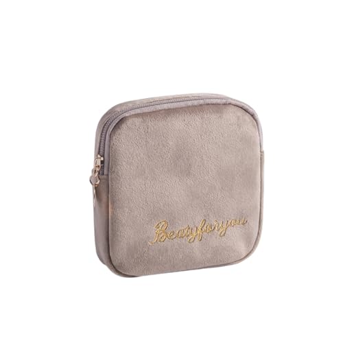 AMateschitz Kosmetiktasche Samt Kulturtasche Wasserdicht Kulturbeutel Reise Make up Tasche Tragbare Schminktasche Cosmetic Bag Kosmetikbag Organizer Bag Waschtasche für Alltag Khaki D von AMateschitz