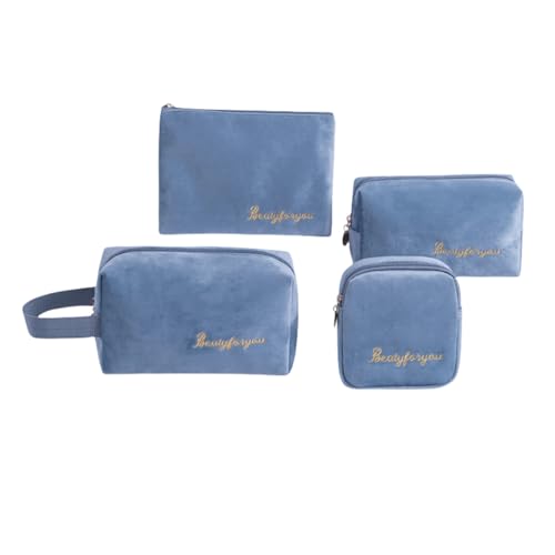 AMateschitz Kosmetiktasche Samt Kulturtasche Wasserdicht Kulturbeutel Reise Make up Tasche Tragbare Schminktasche Cosmetic Bag Kosmetikbag Organizer Bag Waschtasche für Alltag Pfauenblau（4er Set） von AMateschitz