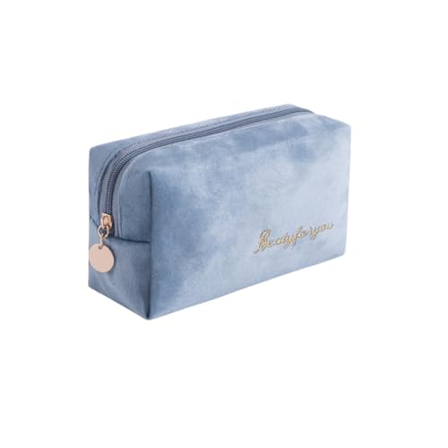 AMateschitz Kosmetiktasche Samt Kulturtasche Wasserdicht Kulturbeutel Reise Make up Tasche Tragbare Schminktasche Cosmetic Bag Kosmetikbag Organizer Bag Waschtasche für Alltag Pfauenblau B von AMateschitz