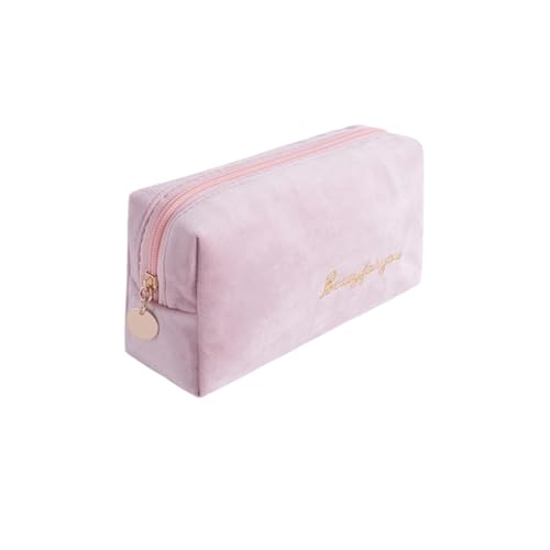 AMateschitz Kosmetiktasche Samt Kulturtasche Wasserdicht Kulturbeutel Reise Make up Tasche Tragbare Schminktasche Cosmetic Bag Kosmetikbag Organizer Bag Waschtasche für Alltag Rosa B von AMateschitz